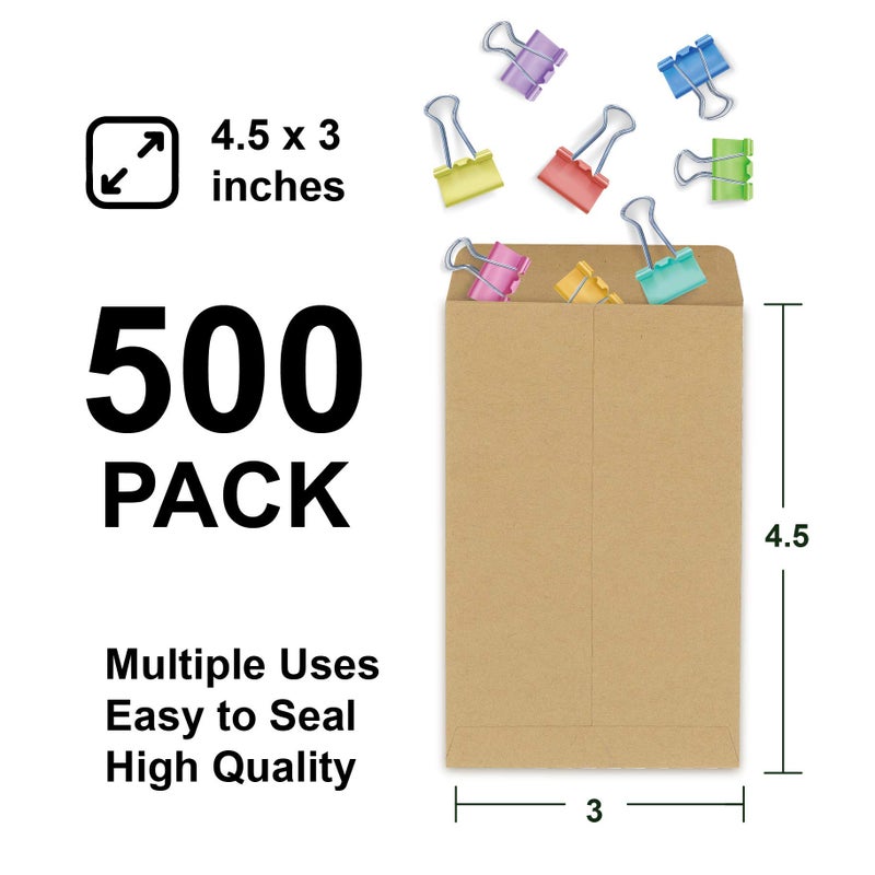 Bubbley Coin Envelopes, 500 Pack Kraft Seed Envelopes, Small Parts Envelopes with Gummed Seal, 4.5 x 3Inches - Image 3